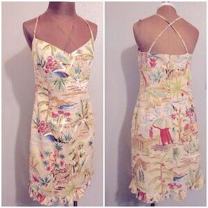 Vintage Maggie London Sweetheart Empire Waist Tropical Jungle Vacation Dress 12